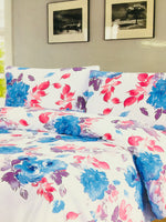 Brand new in package! Premier Bamboo Essence Pink & Blue Floral print 1800 Wrinkle Free, Fade Resistant Full/Double Deep Pocket Sheet Set! Fits Mattresses Up To 18 Inches!