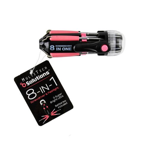 Brand new 8 in 1 Pink Screwdriver with Light! Features 7 fold-out screwdrivers with built-in, ultra-bright LED beam Integrated wide-beam LED flashlight