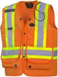 New Pioneer Heavy-Duty Hi Vis Surveyor Safety Vest, 12 Pockets, Radio Strap, Orange, Sz M