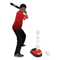 New in box! Rawlings Pop-Up Baseball Toy Pitching Machine! Includes 3 balls and a telescopic bat for easy portability. Sets up in seconds