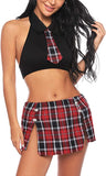 New Women School Girl Outfit Lingerie Set Student Plaid Uniform Sexy Cosplay Costumes Mini Skirt with Tie Top, Sz M!