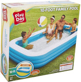 New in box! Play Day 10 foot family pool! 10'L x 6'W x 22"H! Easy to set up and take down