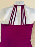 New women's One piece swimsuit with mesh inset & shirred sides for tummy coverage! Also nice strappy detail in the back! Sz M, Plum