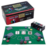 New Casino Style Poker Set in Tin Case! Includes everything you need for a great game of poker! Tin may have some dents from transport
