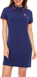 New YXLUOKY Women's Casual Polo Dress Embroidered Badge Bee & Crown Stretch Cotton, Navy! Sz 3X on Tag, Fits Like XL/1X!