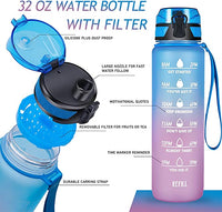 New Polygon 32oz Motivational Water Bottle with Time Marker & Removable Strainer to Remind You Drink More Water, Fast Flow, Leakproof BPA Free Sport Water Bottle for Fitness and Outdoor