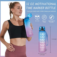 New Polygon 32oz Motivational Water Bottle with Time Marker & Removable Strainer to Remind You Drink More Water, Fast Flow, Leakproof BPA Free Sport Water Bottle for Fitness and Outdoor