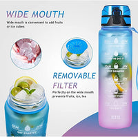 New Polygon 32oz Motivational Water Bottle with Time Marker & Removable Strainer to Remind You Drink More Water, Fast Flow, Leakproof BPA Free Sport Water Bottle for Fitness and Outdoor