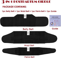 3 in 1 Postpartum Support - Recovery Belly/waist/pelvis Belt Shapewear Slimming Girdle (One Size, Black)