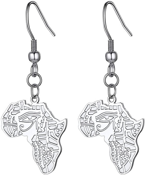 New in gift box! Prosteel 316L Stainless Steel Africa Map Design Earrings with eye of Horus! representing protection, health, and restoration