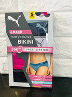 New in package! PUMA Womens Sports Stretch Bikini 4 Pack, Sz S!