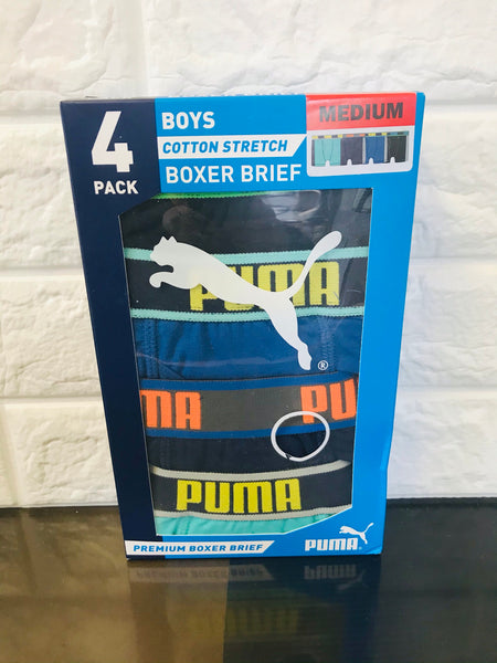 New Kids Boys 4 Pack Cotton Stretch Boxer Briefs by Puma, Sz M! Fits Sz 8-10