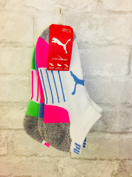 Brand new Women's/Teens Puma 3 pair low cut  socks with moisture control, arch support & Puma-lite construction! Shoe size 3.5-9.5