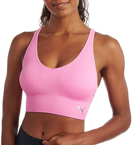 New PUMA Seamless Sports Bra for Women in Pink with nice strappy detail in  the back, Ss XL!