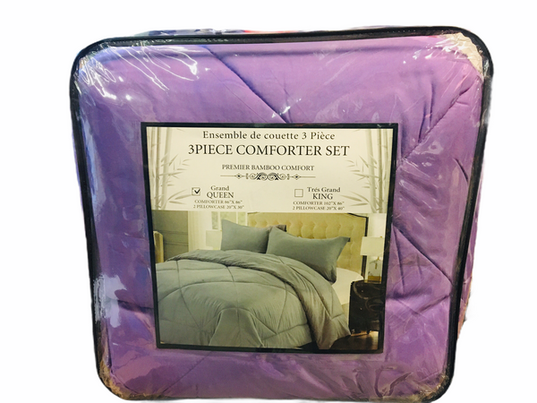 Premier Bamboo Comfort 3 Piece Comforter set! Purple! Queen! Lightweight~Ultra Soft~All Season!