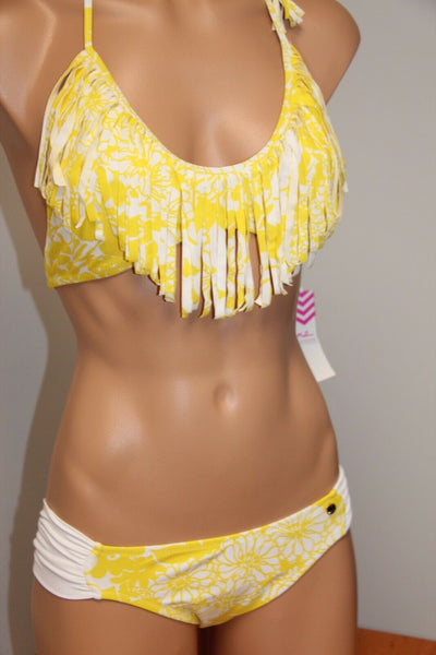 New with tags! Women's Raisins Swimsuit Bikini 2pc set Sz L Fringe Yellow Tropical Coca Beach! Retails $72+