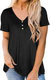 New Ranphee Womens Long Sleeve T Shirts Henley Fall Cotton Plus Size Tunic Top, Black Sz XL!