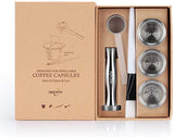 New RECAPS Stainless Steel Refillable Filters Reusable Pods Compatible with Nespresso Original Line Machine But Not All (3 Pods+120 Lids+1 Tamper)