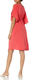 New Star Vixen Womens Slit Flutter Sleeve Empire Drawstring Waist Dress in Red Coral, Sz 2X!