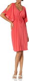 New Star Vixen Womens Slit Flutter Sleeve Empire Drawstring Waist Dress in Red Coral, Sz 2X!