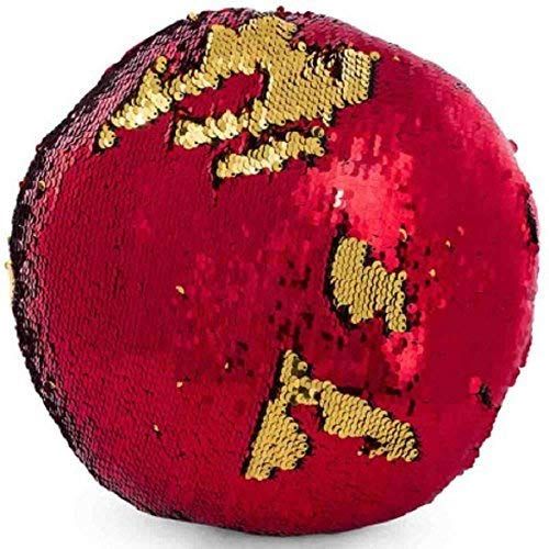 12 Inch Round Magic Mermaid Pillow, Red/Gold Sequins