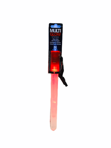 Multi-Glow LED Flashlight & Glow Stick with Emergency Flasher & Detachable Whistle! Great for Home, Auto, Camping & Boat! Batteries NOT Included! RED