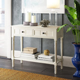 Beautiful Safavieh Samantha 2-Drawer Rectangular Distressed Cream Wood Console Table! Has minor damage on back corner from shipping! Retails $451 W/Tax!