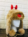 New Adults Rudolph Reindeer Trapper Hat with pom poms, sequins ears & nose, one size!
