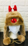 New Adults Rudolph Reindeer Trapper Hat with pom poms, sequins ears & nose, one size!