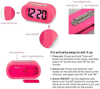 New Digital Alarm Clock, Relime Upgraded Shockproof LCD Display Travel Clock with Silicone Cover Snooze Soft Nightlight Ascending Sound Alarm Desk Clock Battery Powered for Home, Office, Bedroom - Pink