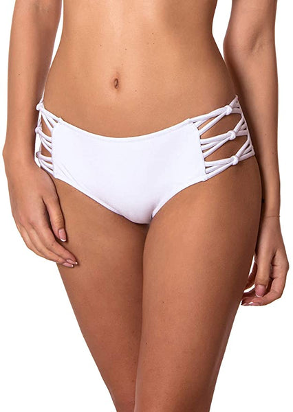 New with tags! RELLECIGA Women's Strappy Bikini Bottom, White, Sz M! Designed with belly button exposed and our signature nameplate at back.