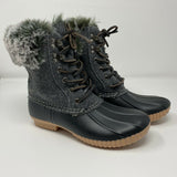 Brand new Report Ursela Black & Grey Lace Up Ultra Soft Faux Fur Duck Boots Women's Size 5.5! Would Fit Youth Size 3.5! Retails $93+