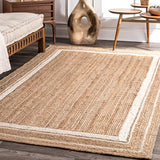 New Beautiful Coastal nuLOOM Rikki Braided Border Jute Area Rug, 3' x 5', Off-White! Crafted with sustainable 100% Jute