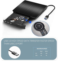 New Rioddas External CD Drive, USB 3.0 Portable CD/DVD +/-RW Drive Slim DVD/CD ROM Rewriter Burner Superdrive High Speed Data Transfer for Laptop Desktop PC Windows Linux OS Apple Mac