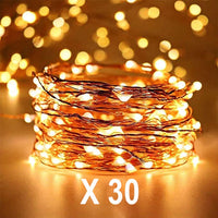 LOT 937!  X30 New 90 Warm White LED Copper Wire String Lights, 30 feet Length! Timer! Use with batteries or USB! VALUE $600!! BRAND NEW Shelf Pull, great for re-sell, stores etc