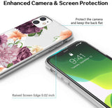 iPhone 11 6.1 inch Case,Spevert Floral Pattern Clear Design Transparent Hard Slim Case with TPU Bumper Protective Case Cover Compatible for iPhone 11 6.1 inch 2019 Released (Purple Rose)