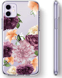 iPhone 11 6.1 inch Case,Spevert Floral Pattern Clear Design Transparent Hard Slim Case with TPU Bumper Protective Case Cover Compatible for iPhone 11 6.1 inch 2019 Released (Purple Rose)