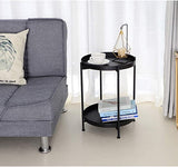 New Round Side Table,Black Metal 2 Tier Tray Metal End Table for Sofa Living Room Tea Table Small Spaces! Retails $71+
