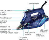 New in box! Rowenta DW9280 Smart Digital Display Steam Iron, Stainless Steel Soleplate, 1800-Watt, 400-Hole with vertical steam function for linens, clothes, Blue! Retails $178+
