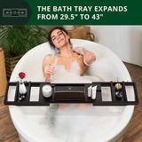 New ROYAL CRAFT WOOD Luxury Bathtub Caddy Tray, 1 or 2 Person Bath and Bed Tray, Bath Tub Table Caddy with Extending Sides, Adjustable Organizer Tray for Bathroom - Free Soap Dish (Black) Retails $135+