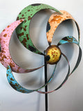New 14 Inch Diameter Rustic Metal Wind Spinner Garden Stake! Stands 49 Inches High!