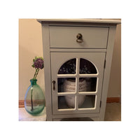 Heather Ann Creations Hand Crafted & Hand Finished Single Drawer Distressed Cabinet with Cathedral Glass Window Inserts, 30" x 18", Antique Sage Finish