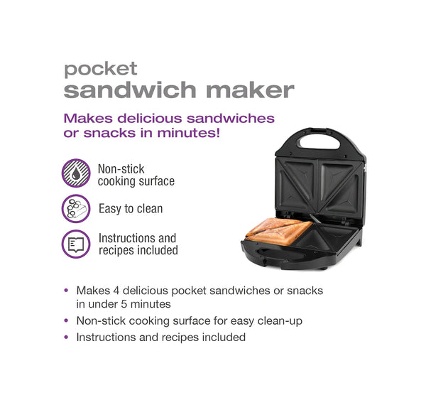 New in box! Salton Sandwich Maker, Enjoy your favourite deli-style sandwiches with this non-stick sandwich maker