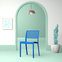 Brand new set of 4 Onfleek Stacking Patio Dining Chair by Hashtag Home in Blue! Retails $755 w/tax/set of 4!