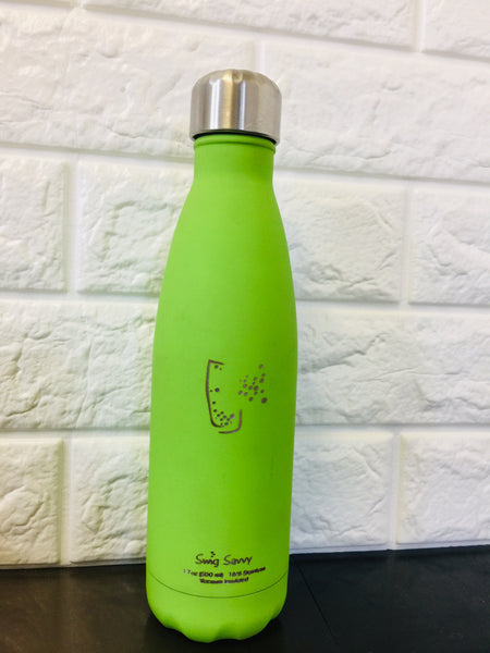 New Swig Savvy 17oz Stainless Steel Insulated Water Bottle Condensation Free with Vacuum Double Wall Construction. Cola Shaped, Perfect for Outdoor Sports Camping Hiking Cycling (Lime Green, 17oz)
