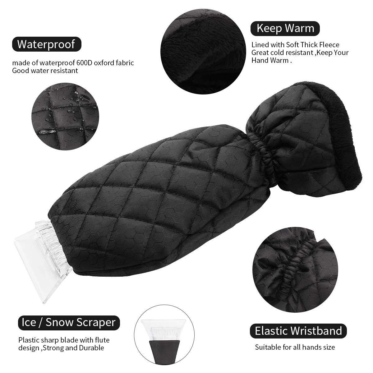 Brand new Deluxe Ice Scraper Mitt with plush insulation -elastic cuff keeps hand warm & snow free! RETAIL $20