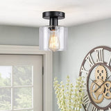 New in box! 2-Pack Industrial Semi-Flush Mount Ceiling Light, Clear Glass Pendant Lamp Shade, Black Farmhouse Lighting, Modern Indoor Hanging Light Fixtures, Bulb Not Included (2-Pack) Black!