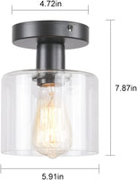 New in box! 2-Pack Industrial Semi-Flush Mount Ceiling Light, Clear Glass Pendant Lamp Shade, Black Farmhouse Lighting, Modern Indoor Hanging Light Fixtures, Bulb Not Included (2-Pack) Black!