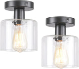 New in box! 2-Pack Industrial Semi-Flush Mount Ceiling Light, Clear Glass Pendant Lamp Shade, Black Farmhouse Lighting, Modern Indoor Hanging Light Fixtures, Bulb Not Included (2-Pack) Black!