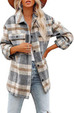 New SFXULIX Women's Casual Woolen Long Sleeve Button Down Plaid Shacket Shirt Jacket, Sz XL!